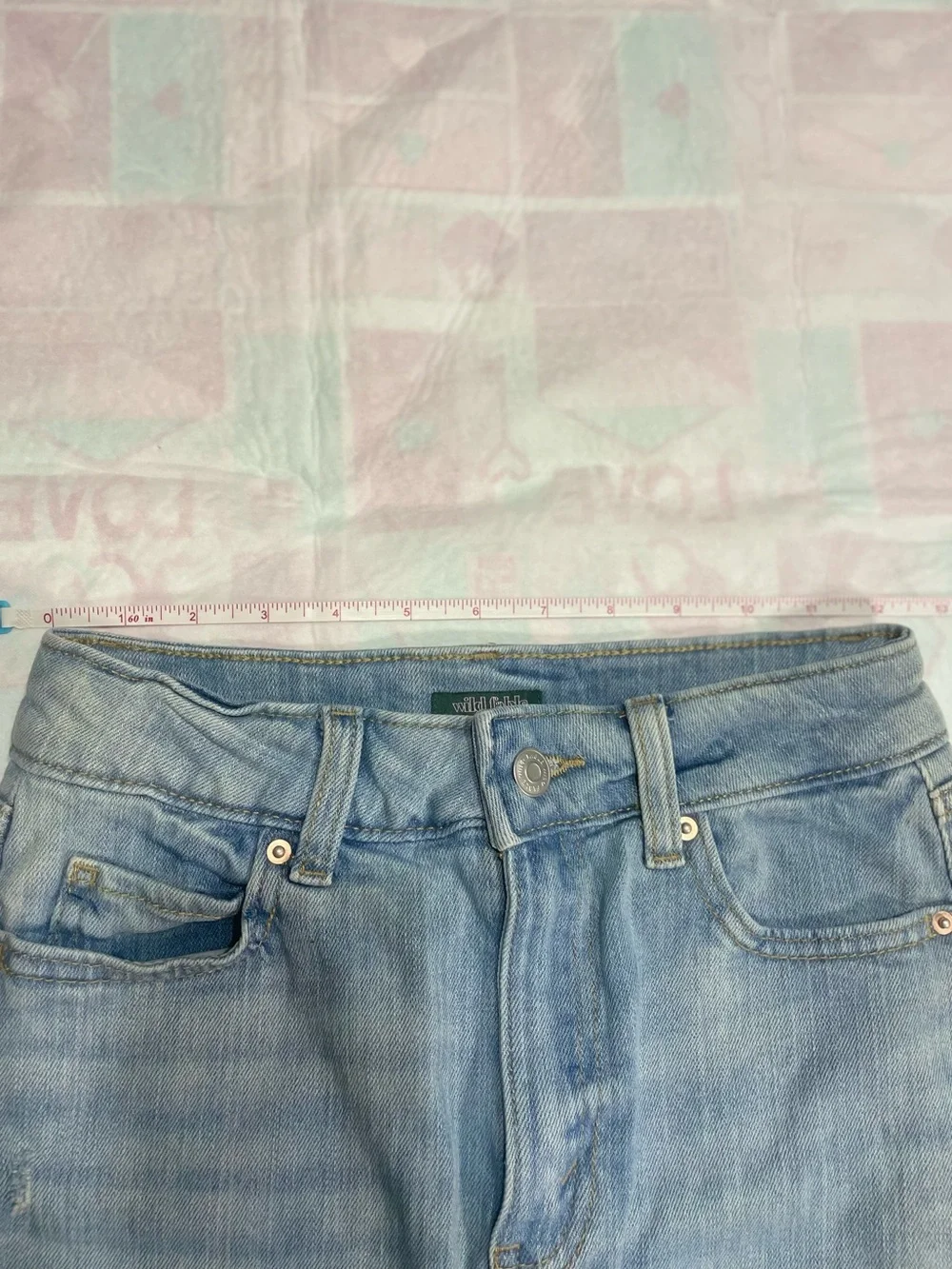 Wild Fable Light Wash Distressed Denim Mini Skirt Raw Hem Size 0
